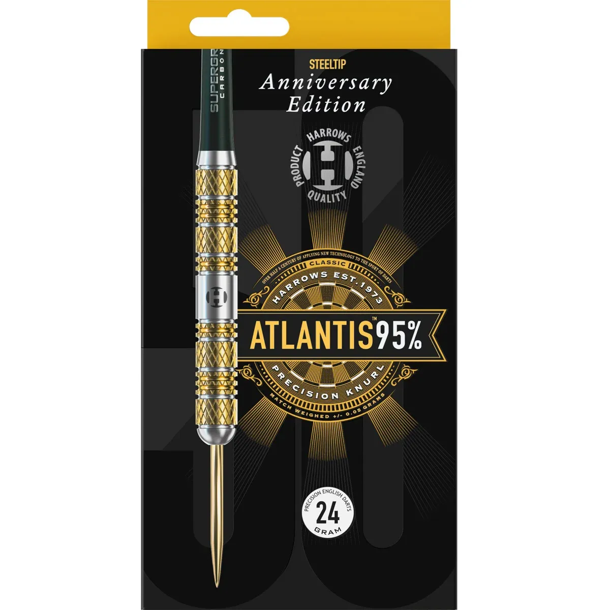 Harrows Atlantis Steeldarts 95 Prozent – Verpackung der Anniversary Edition