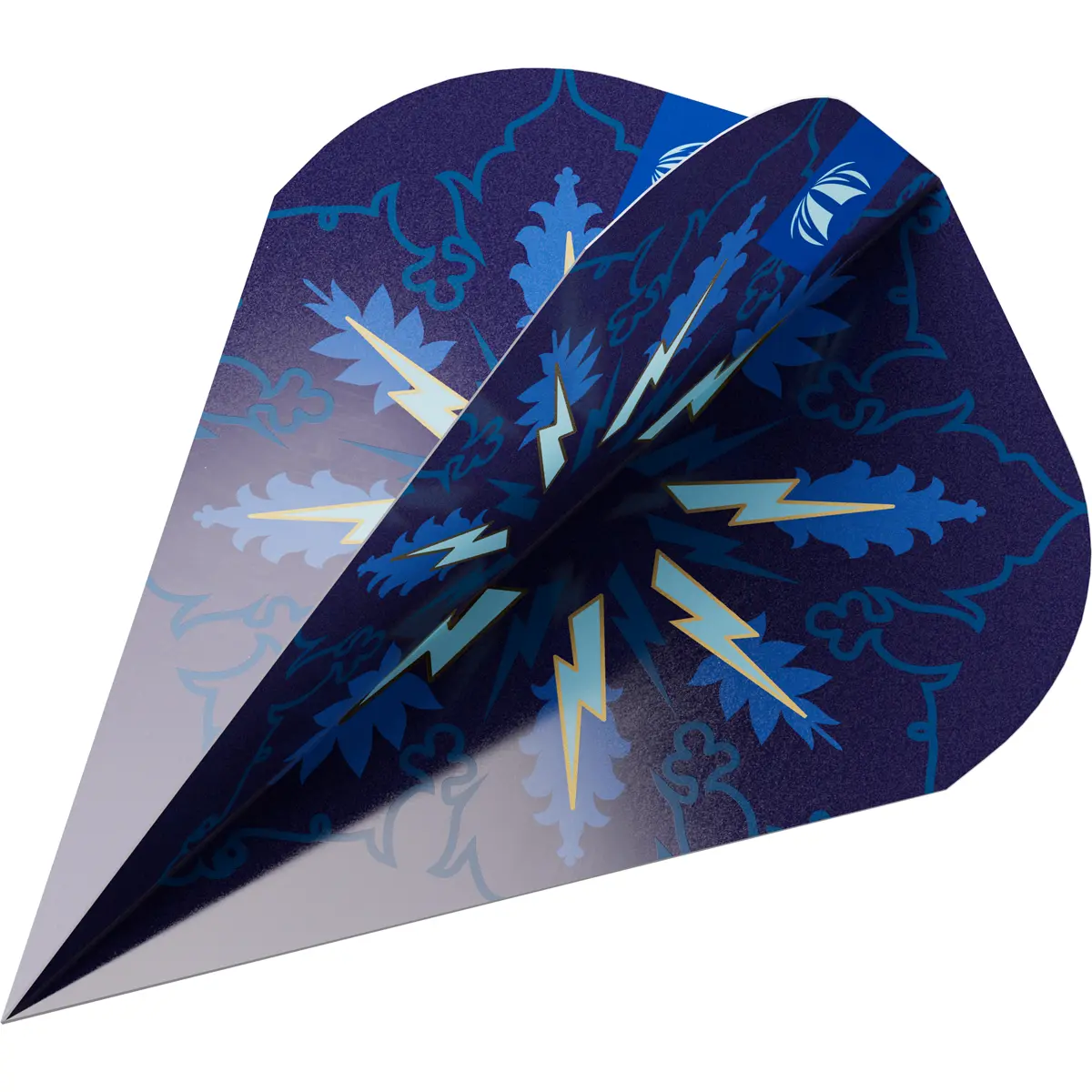 Target Vapor-S Phil Taylor Power Gx2 Flights mit Spot-UV Beschichtung in schräger Ansicht