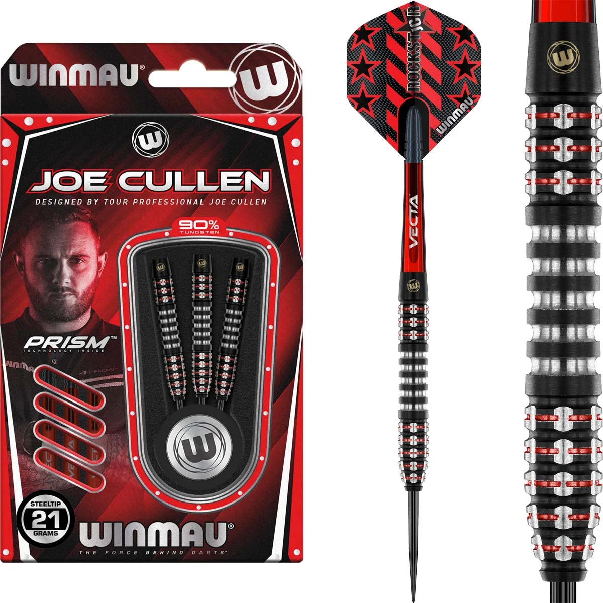 Winmau Joe Cullen Ignition Steeldarts – Set mit Verpackung und komplettem Dart inklusive Vecta Shafts