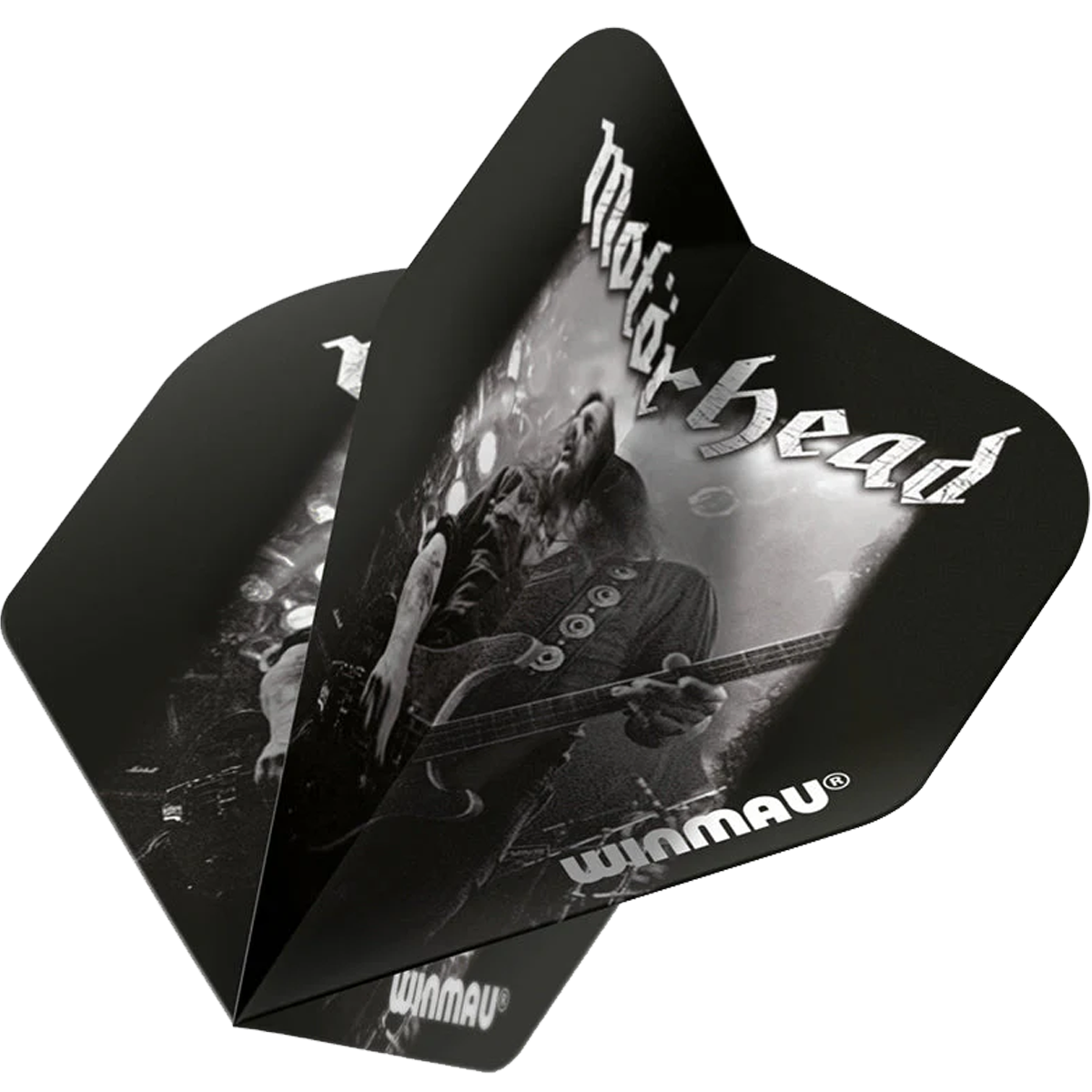Lemmy Motörhead Flight – Dynamisch geöffnet in No2-Form Winmau Dart Flight mit Lemmy Kilmister in 3D-Ansicht – stabile No.2 Standardform