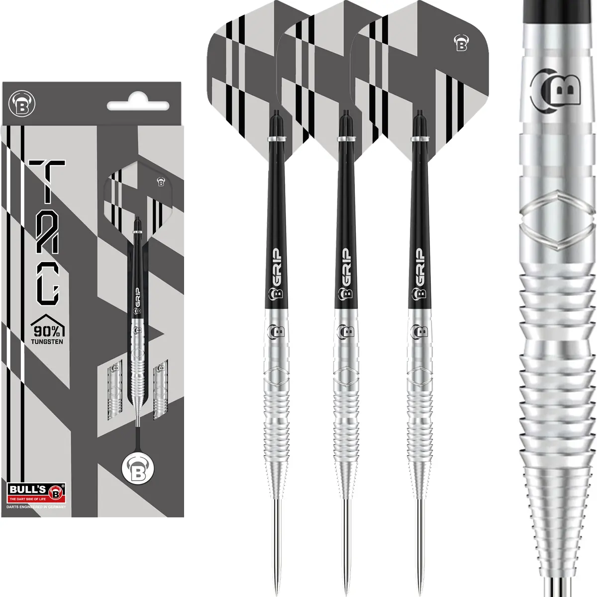 Bull's TAC T3 Steeldart mit Verpackung und Barrel – 90 % Tungsten Dart in Torpedoform