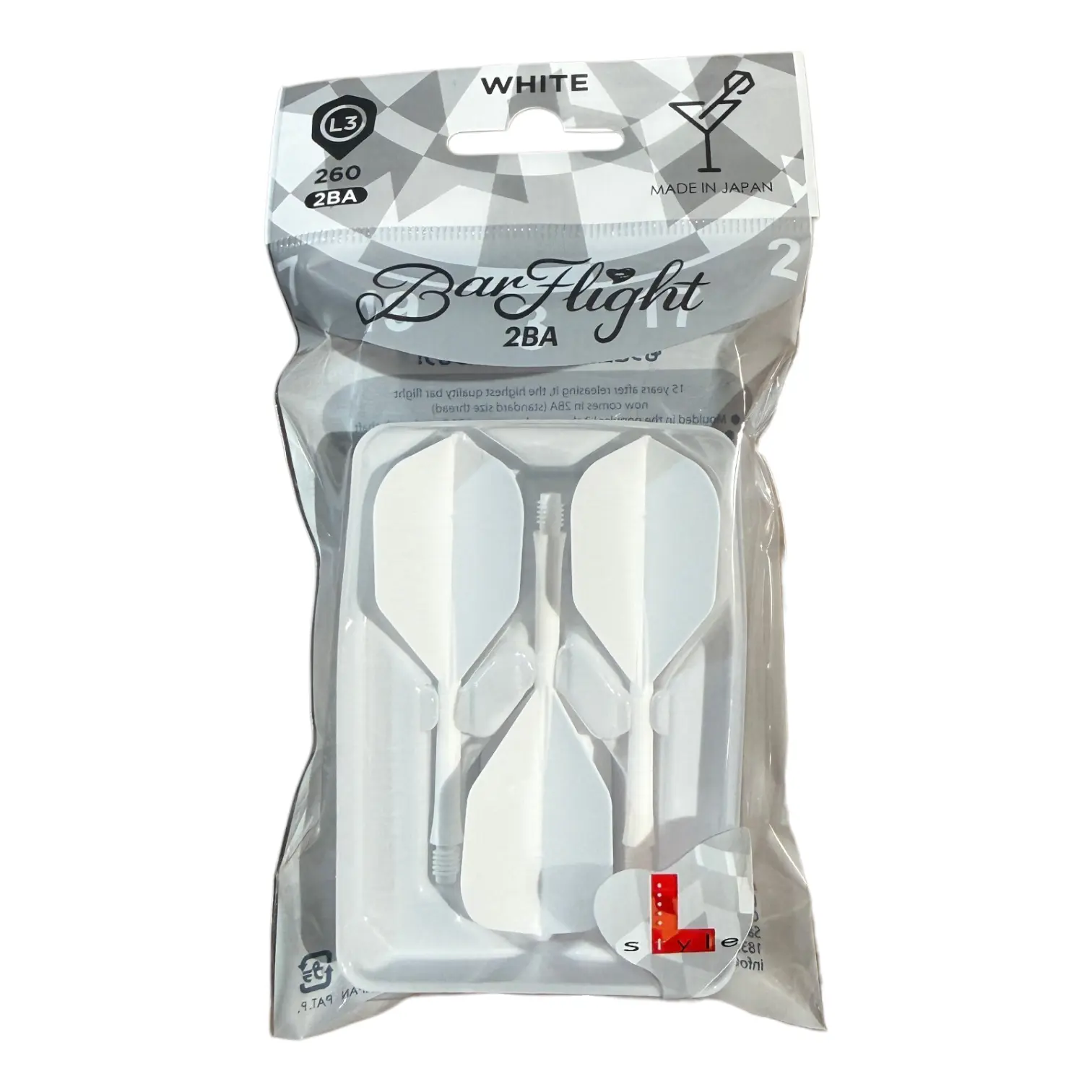 L-Style BarFlight 2BA Weiß Verpackung L3 260 Dart Flight Shaft System Made in Japan