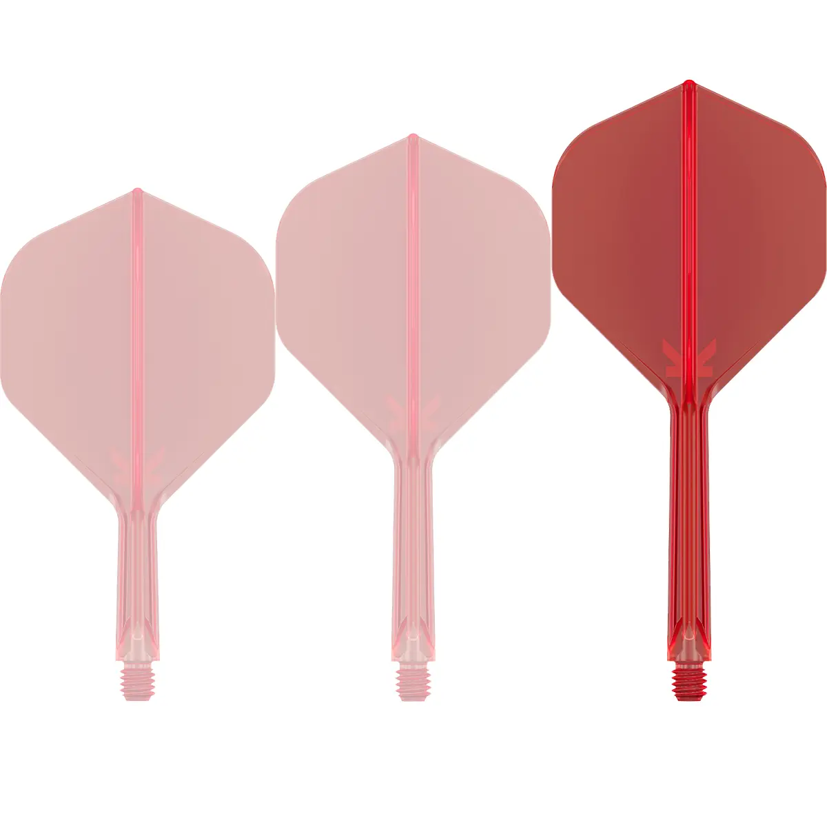 Target K-Flex No.2 Shape in Rot, Medium-Länge, Frontansicht des integrierten Shaft-Flight-Systems
