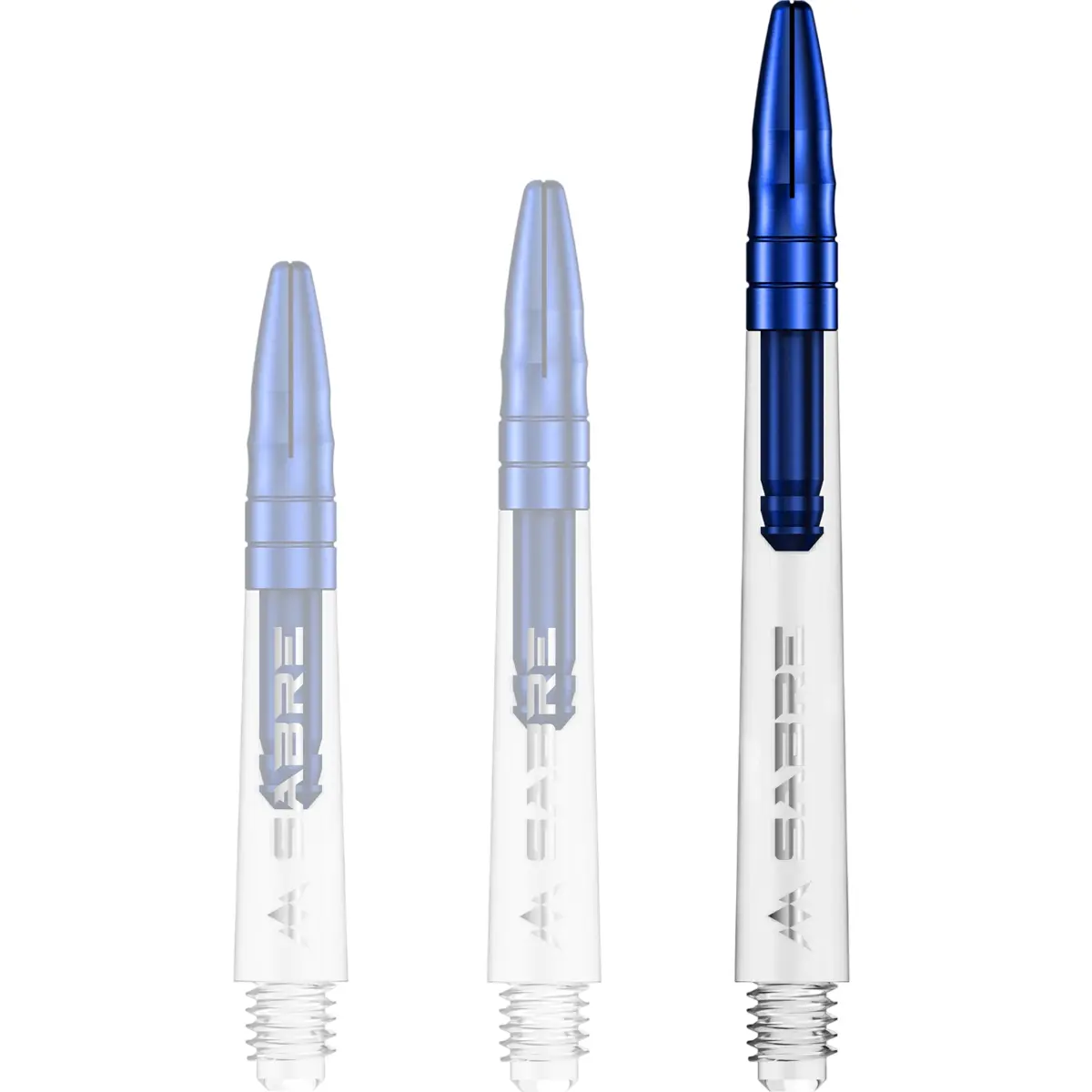 Mission Sabre Dart-Schaft in Klar-Blau, Größe Medium. Langer transparenter Schaft für eine stabilisierte Flugkurve und ein hochwertiges Finish durch das blaue Top.