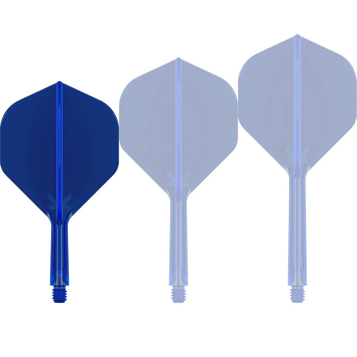 Target K-Flex No.2 Shape in Blau, Short-Länge, transparentes All-in-One Shaft-Flight-System von vorne
