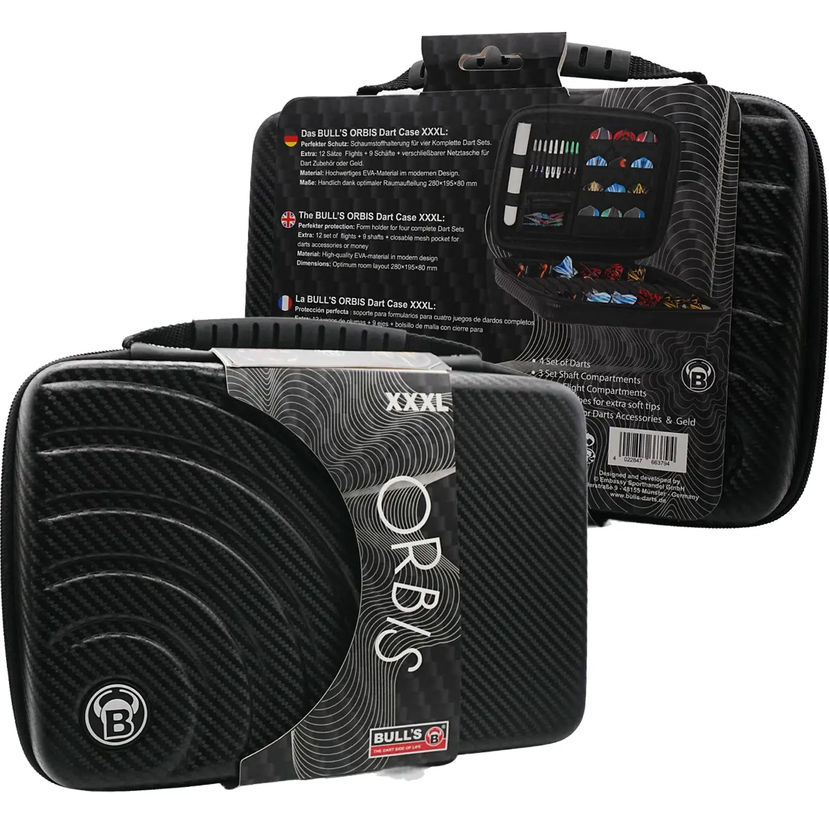Bull's Orbis 3XL Darttasche in original bedruckter Verpackung mit Carbon-Design