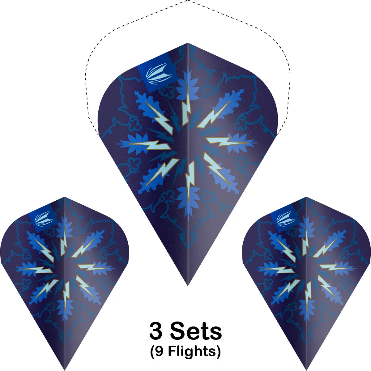 Target Vapor-S Phil Taylor Power Gx2 Dart Flights im Set mit blauem Blitz-Design