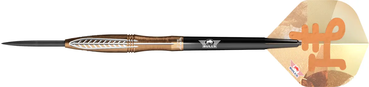 Bulls NL Bronzo Flux Steeldart in Seitenansicht mit schlankem Barrel und Bronze-Design