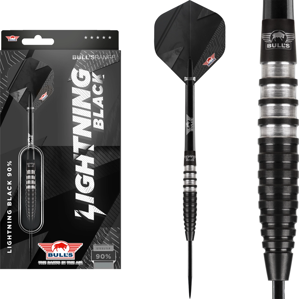 Bull’s NL Lightning Black Steeldarts 23 g – komplettes Steeldart-Set mit 90 % Tungsten