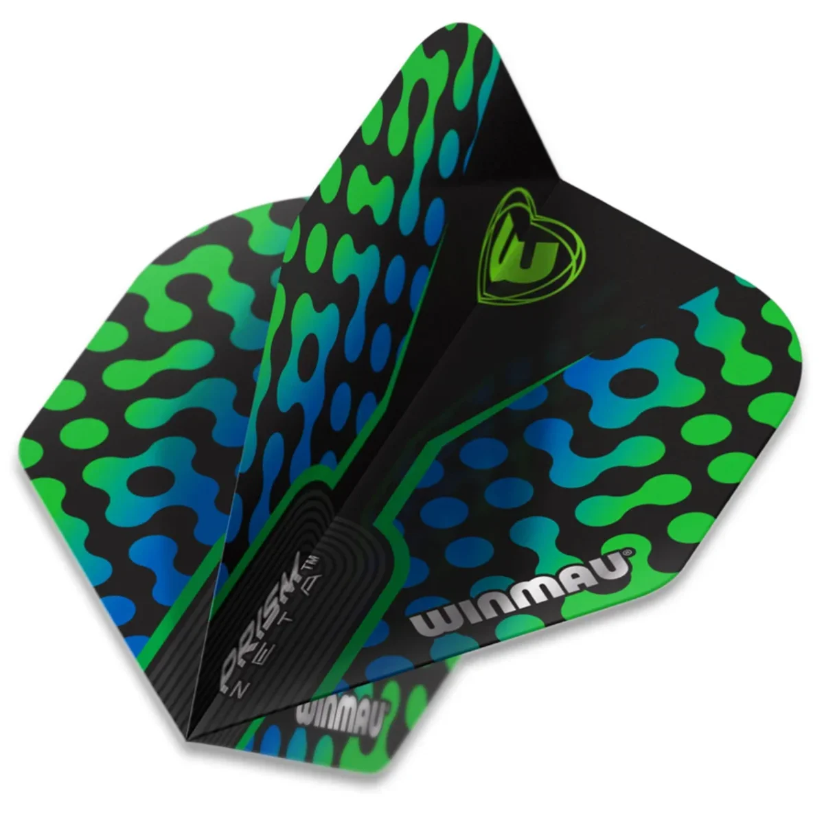 Winmau Prism Zeta Flight Schwarz, Blau & Grün – geöffnetes Design