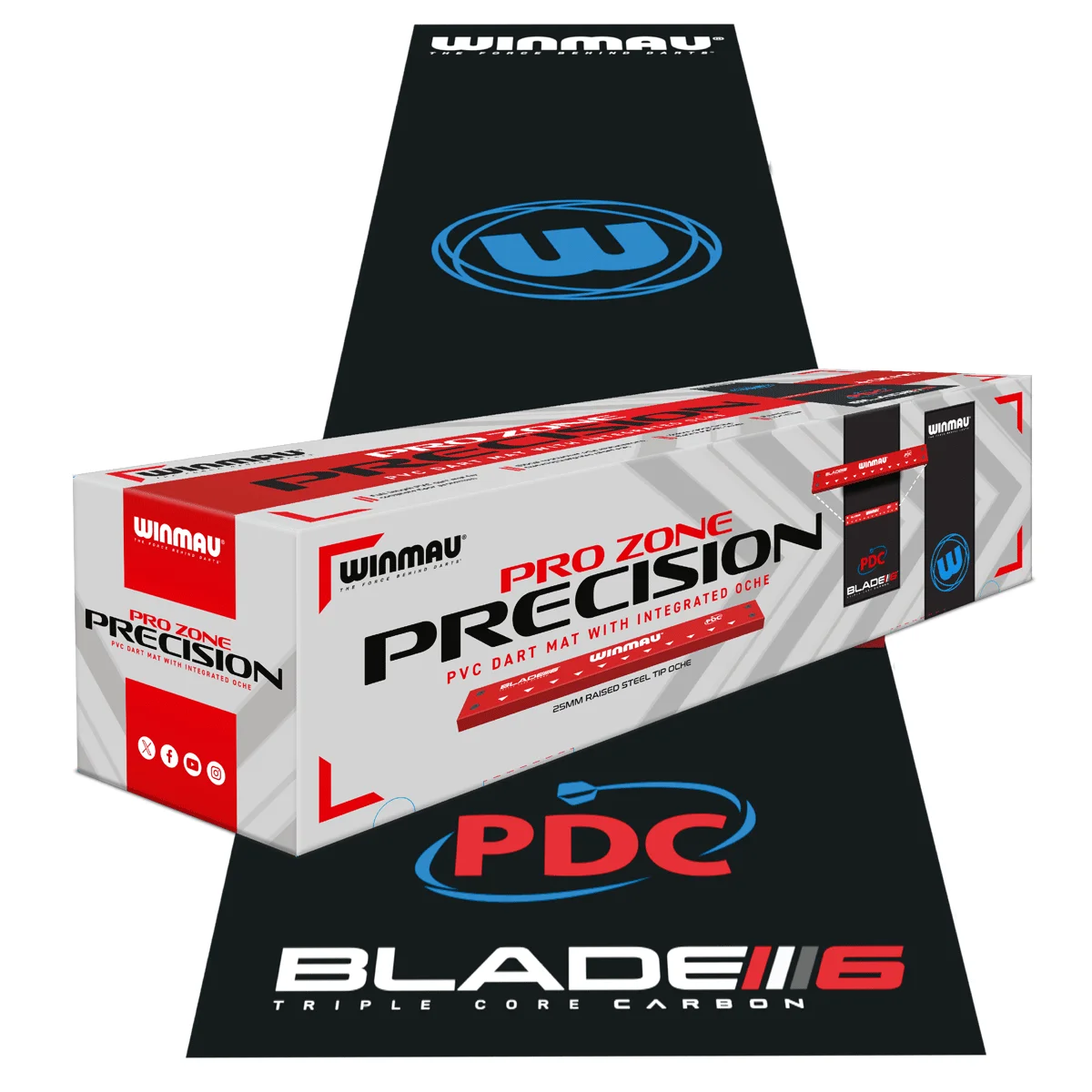 Winmau Pro Zone Precision Dartmatte mit Oche und Verpackung, PDC-Logo und Winmau-Design
