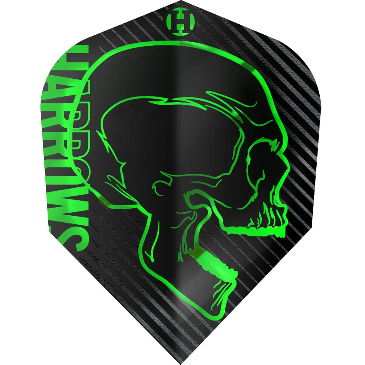 Harrows Rage No.6 Flights grün – 100 Micron, schmale No.6 Form mit metallic Totenkopf