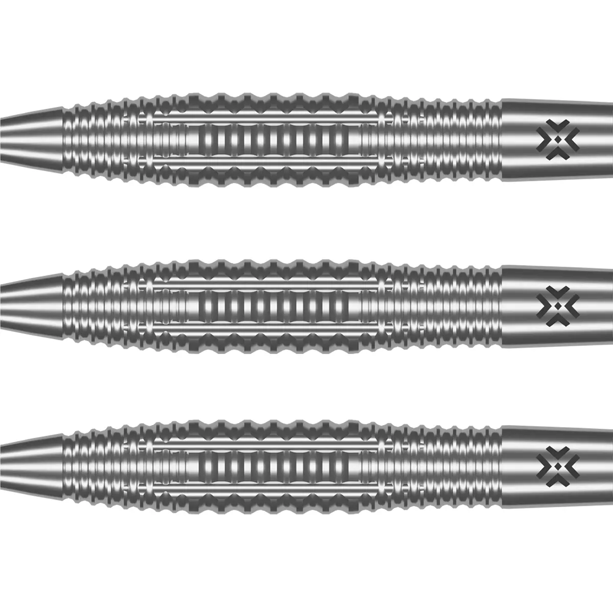 Bullet Ranger Steeldarts – drei Barrels mit markantem Ring- und Gridgrip in Nahaufnahme