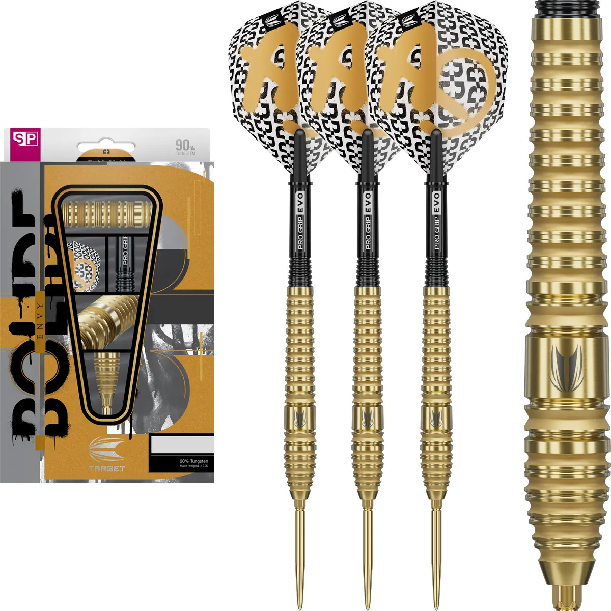 Komplettes Set der Target Bolide Envy 03 Steeldarts mit 90% Tungsten Barrels.
