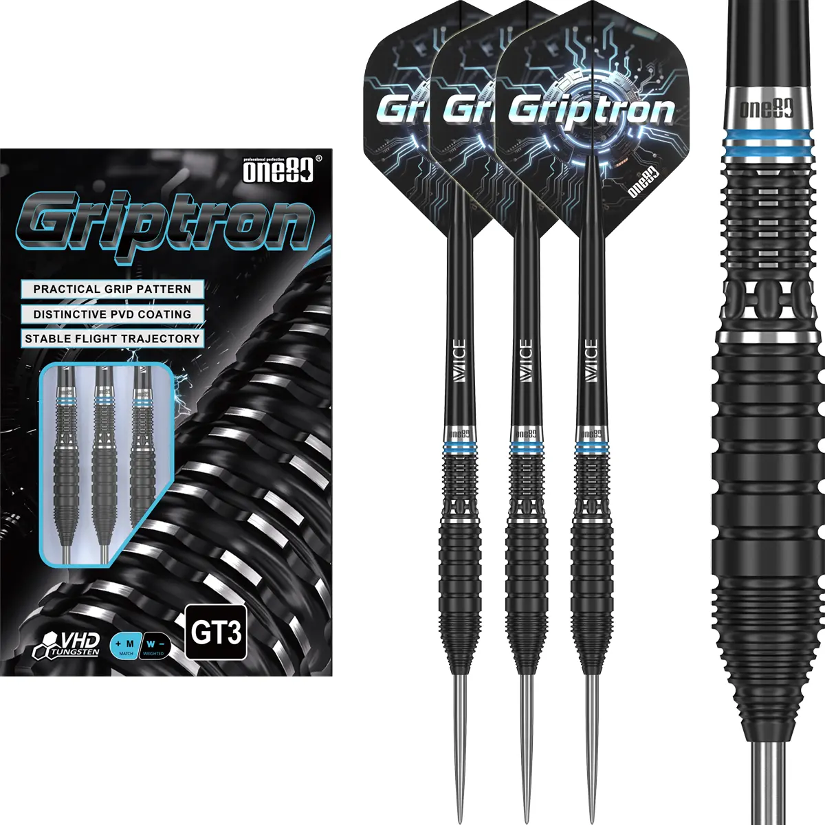 One80 Griptron GT3 Steeldarts mit kompaktem Barrel und klarer Griffstruktur