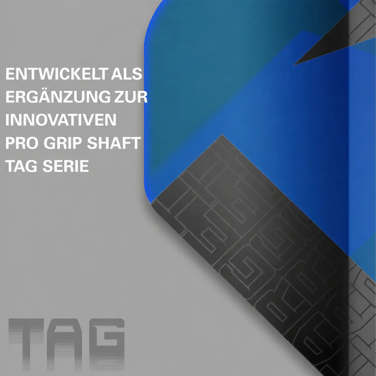 Werbegrafik der Target TAG Flights No2 blau als Ergänzung zur innovativen Pro Grip Shaft TAG Serie