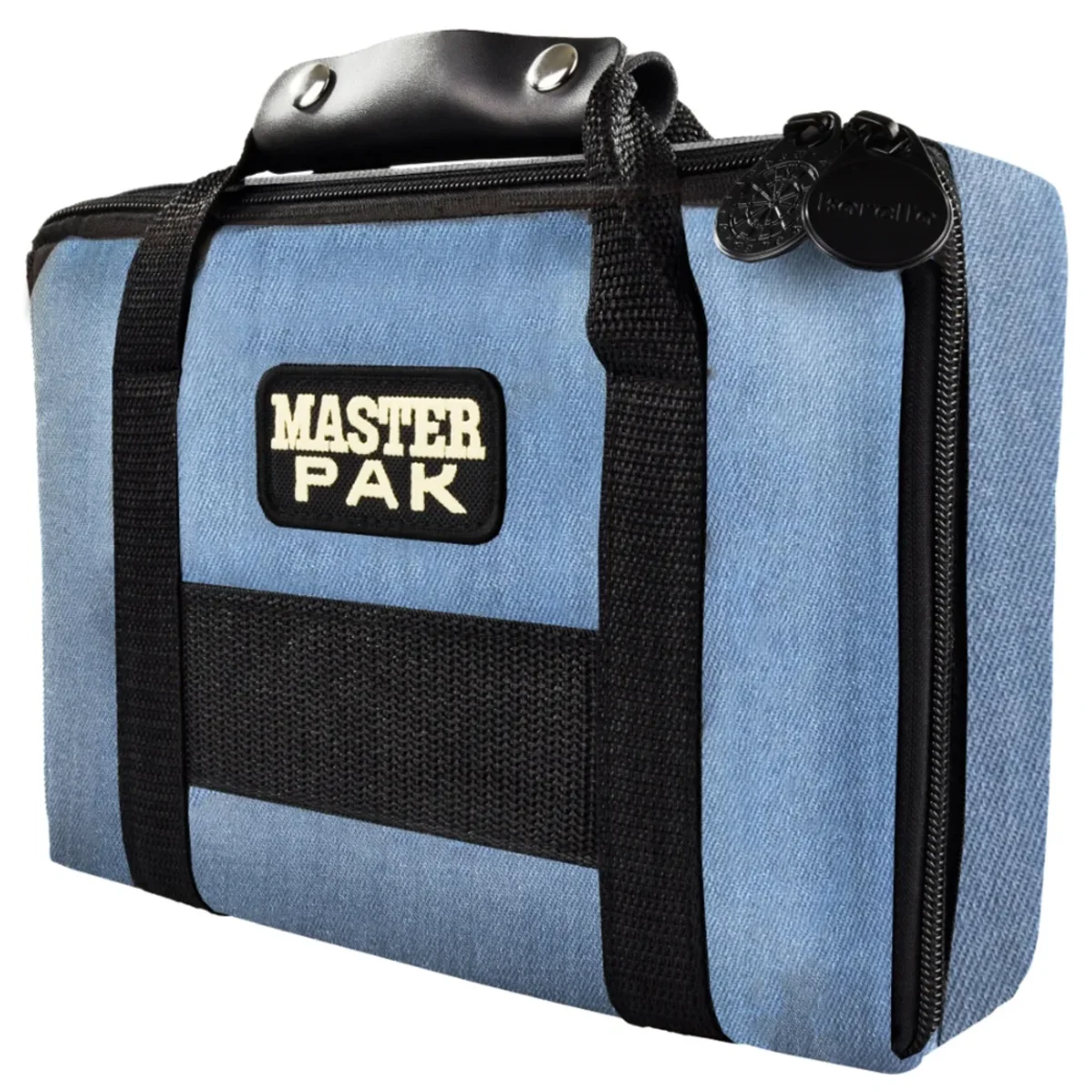 Karella Master PAK Jeans Edition – Vorderansicht geschlossen Karella Master PAK Jeans Edition Darttasche geschlossen – Vorderansicht im Denim-Look
