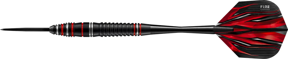 Harrows Fire High Grade Alloy Steeldart in Schwarz mit torpedoförmigem Barrel und rotem Akzent