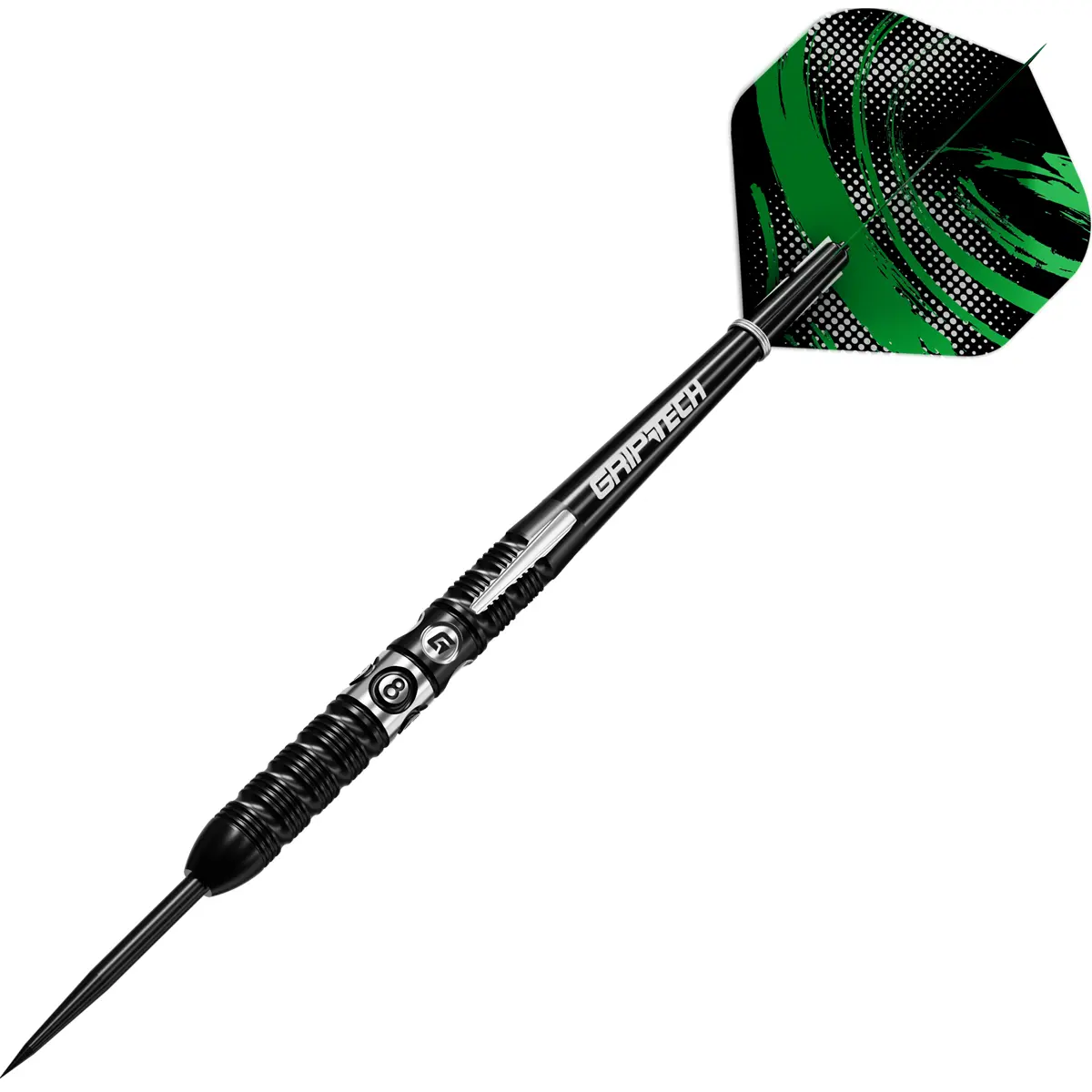 GOAT 8-Ball Steeldarts mit schwarzer PVD-Beschichtung in dynamischer Ansicht