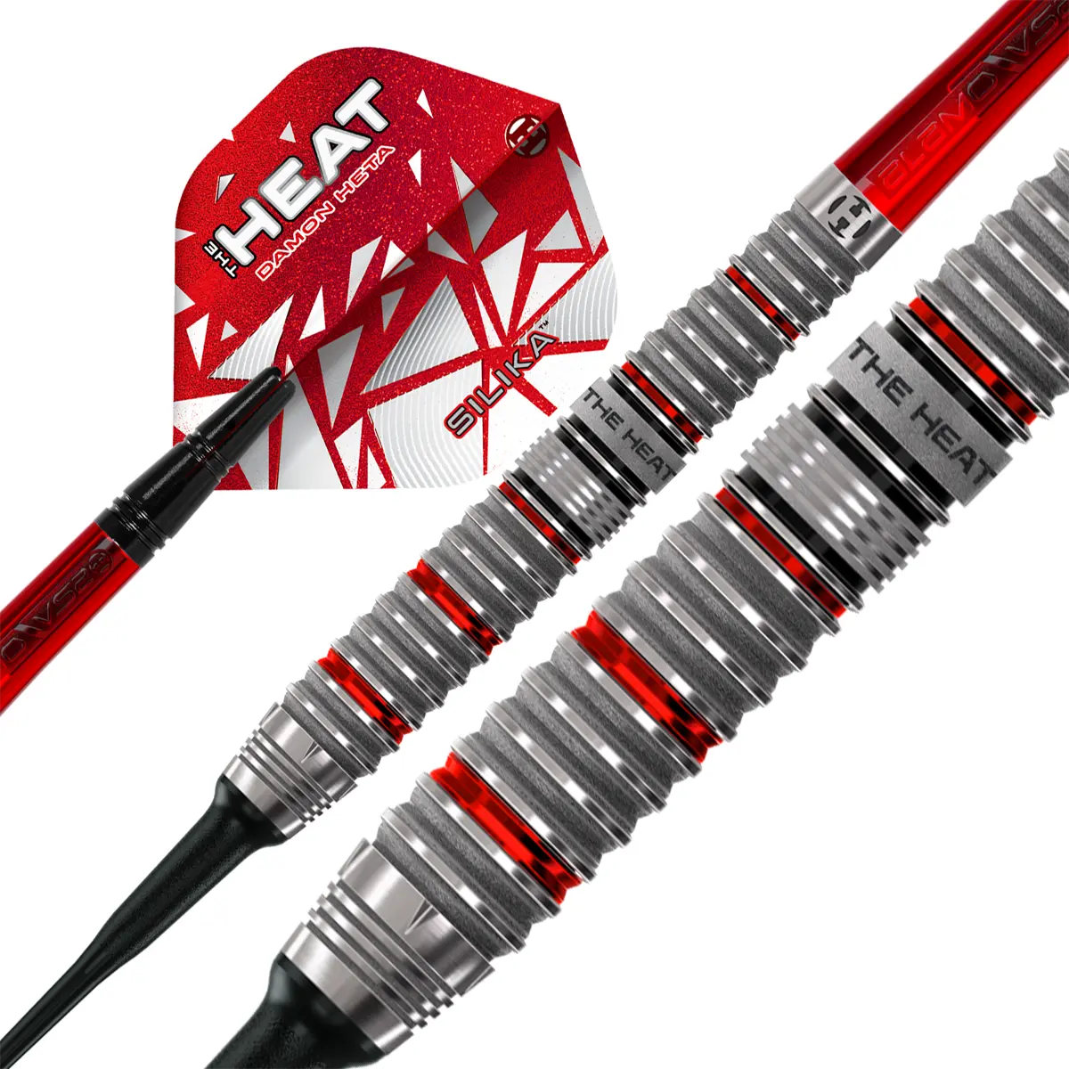 Harrows Damon Heta Series 4 Softdart in Bewegung – Rot-Silber Design mit Tungsten Barrel