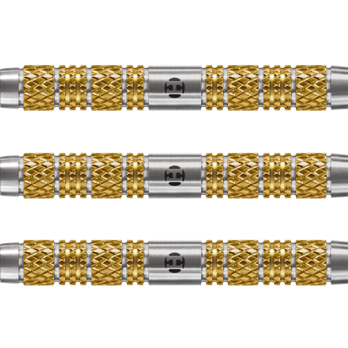 Detailaufnahme des Harrows Atlantis Barrels mit Rändelgrip und Gold Titanium Nitride Beschichtung.