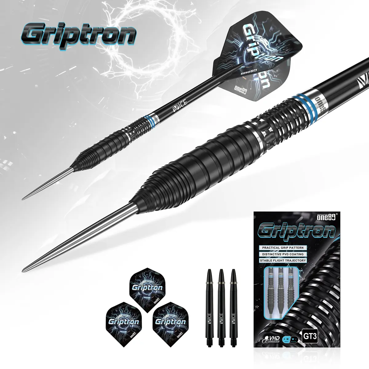 One80 Griptron GT3 Steeldarts in Originalverpackung mit 90 % Tungsten Barrels