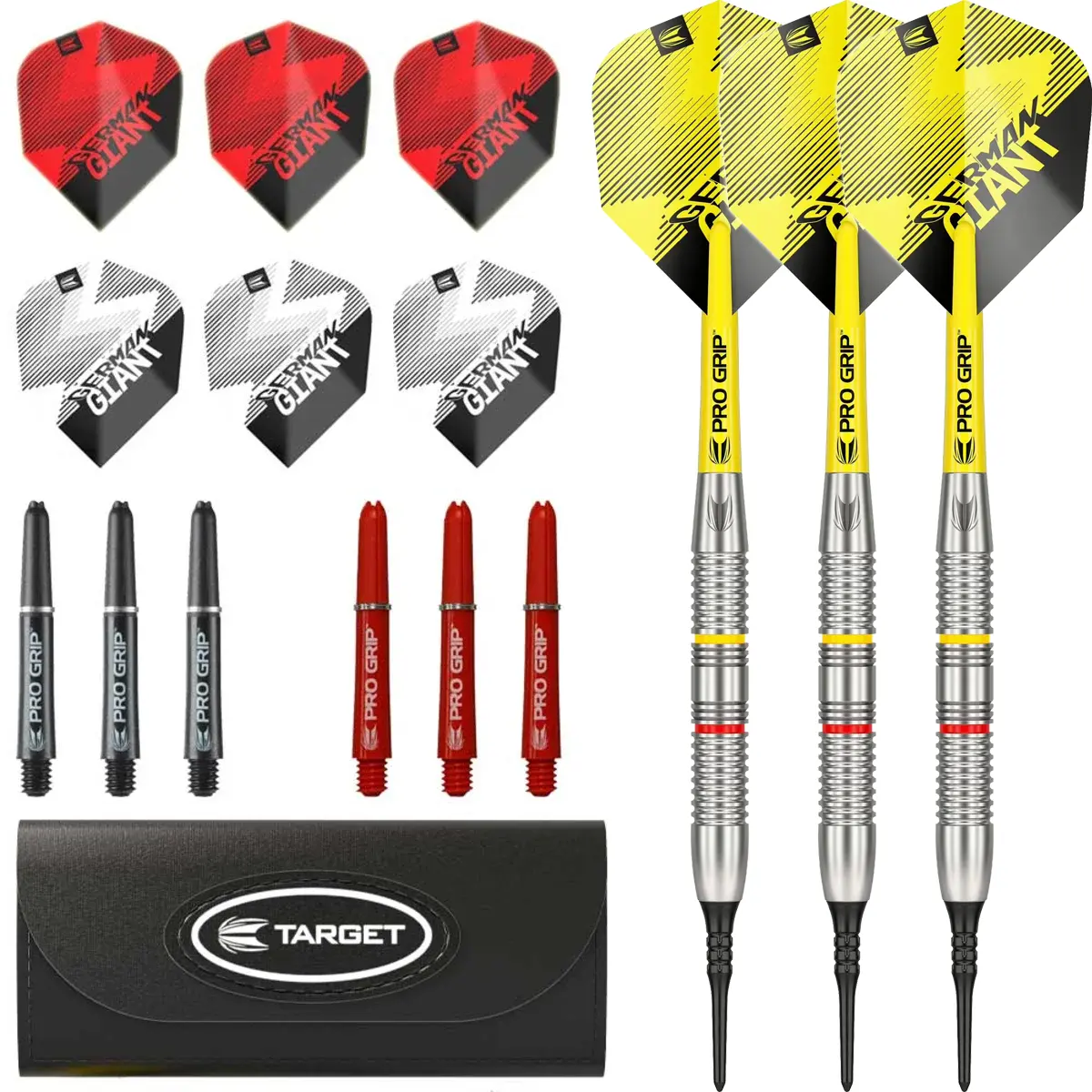 Target Gabriel Clemens Brass Softdarts Set mit Flights, Shafts und Darttasche
