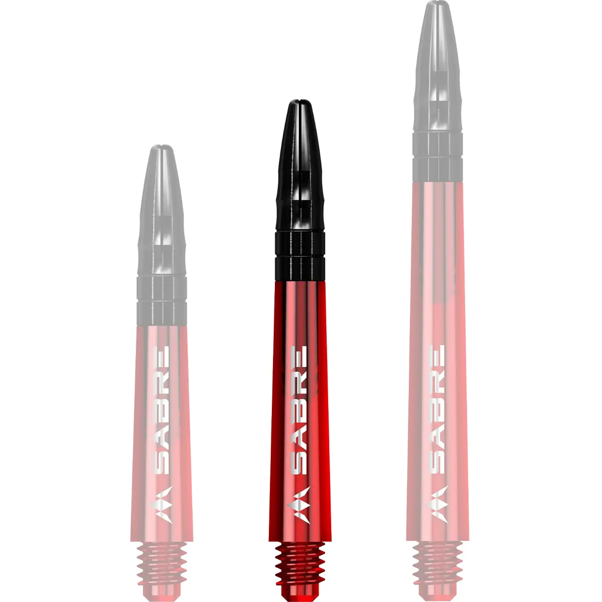 Mission Sabre Dart-Schaft in Rot-Schwarz, Größe Midi. Intermediate-Länge für eine perfekt ausbalancierte Flugbahn.