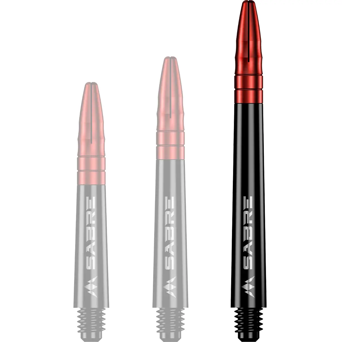 Mission Sabre Dart-Schaft in Schwarz-Rot, Größe Medium. Langer Hybrid-Schaft für eine ruhige Flugbahn und optimalen Flight-Halt durch das rote Alu-Element.