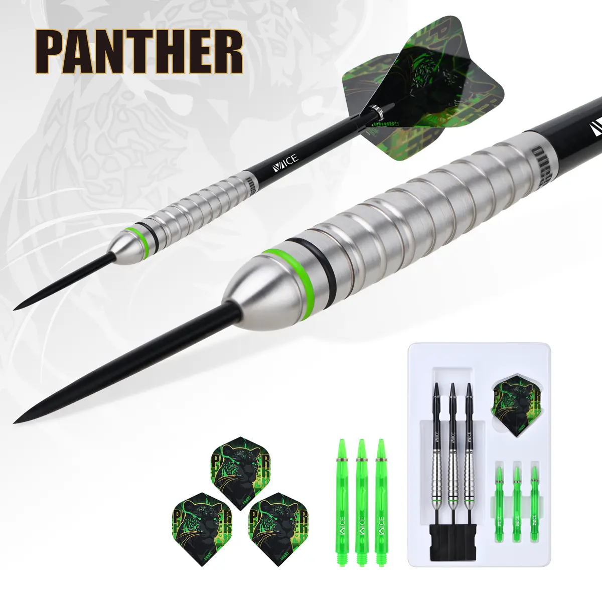 One80 Panther-M Steeldarts mit Zubehör – Darts, Shafts, Flights und Ersatzteile im Set