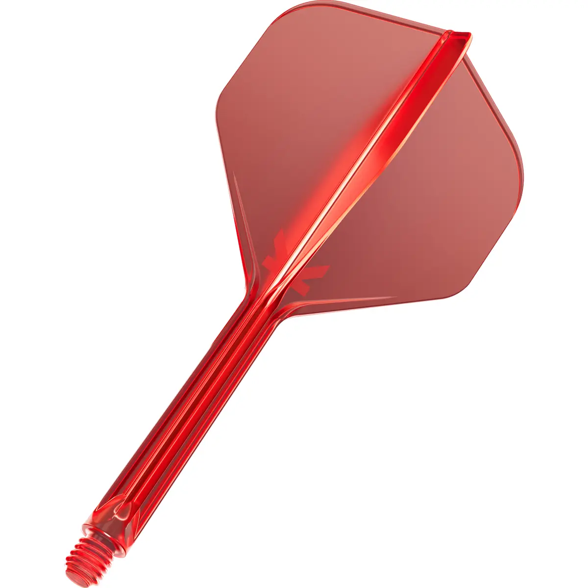 Target K-Flex No.2 Shape Rot Medium in dynamischer Schrägansicht mit sichtbarem Gewinde und Flightform