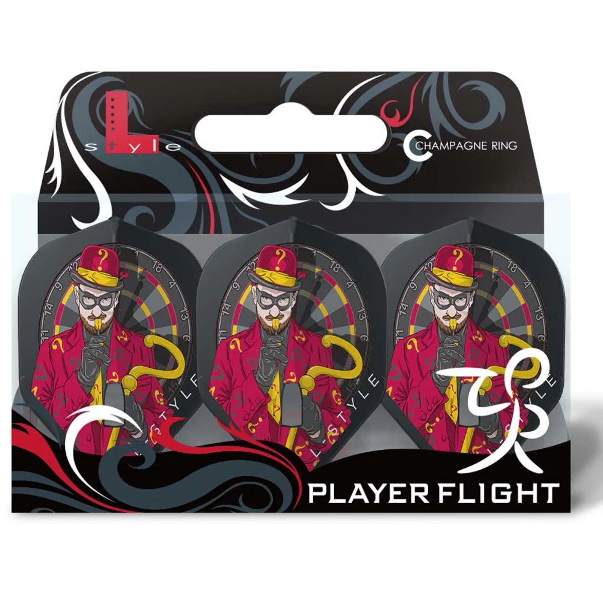 L-Style Pro L1 Brian Raman V1 Black Flights in Originalverpackung mit Champagne Ring Aufnahme und schwarzem Spielerdesign