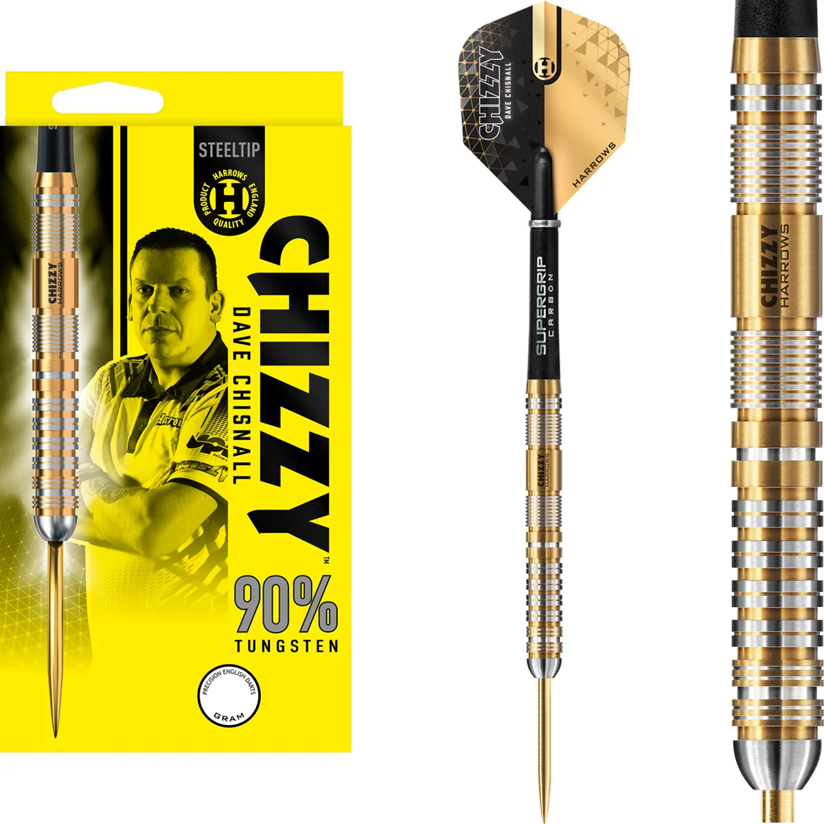 Harrows Dave Chisnall 90% Steeldarts Set mit Flights und Shafts