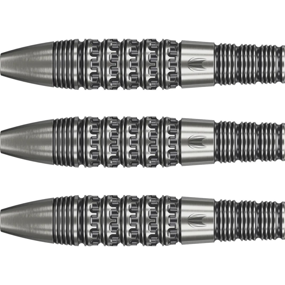 Target Redux 02 Swiss Point Dartbarrels – Griffdetails Target Redux 02 Dartbarrels – 90 % Tungsten mit radial gefrästem Grip im Detail
