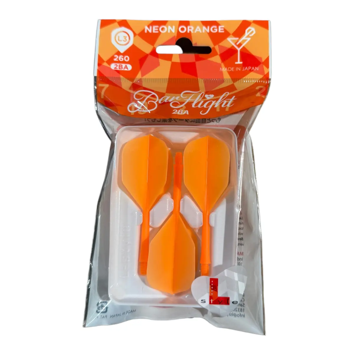 L-Style BarFlight 2BA Neonorange Verpackung L3 260 Dart Flight Shaft System Made in Japan