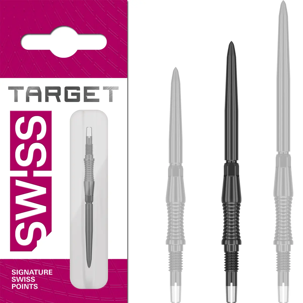 Target Swiss Point Signature RST Spitzen Schwarz 35 mm – Swiss Point Dartspitzen mit Storm-Design und starkem Grip