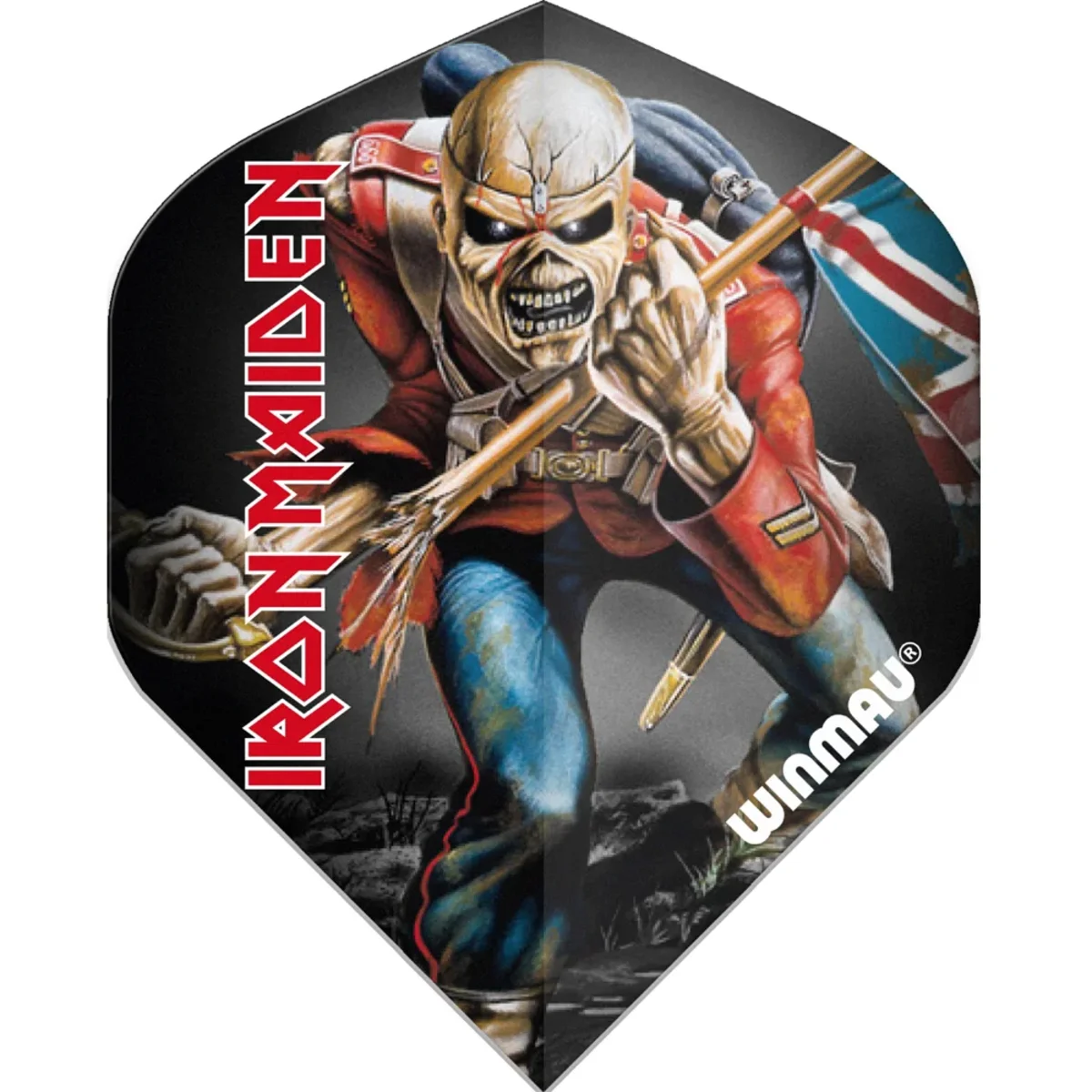 Winmau Iron Maiden The Trooper Flight – Vorderansicht Iron Maiden The Trooper Dart Flight flach – Rock Legends Design von Winmau