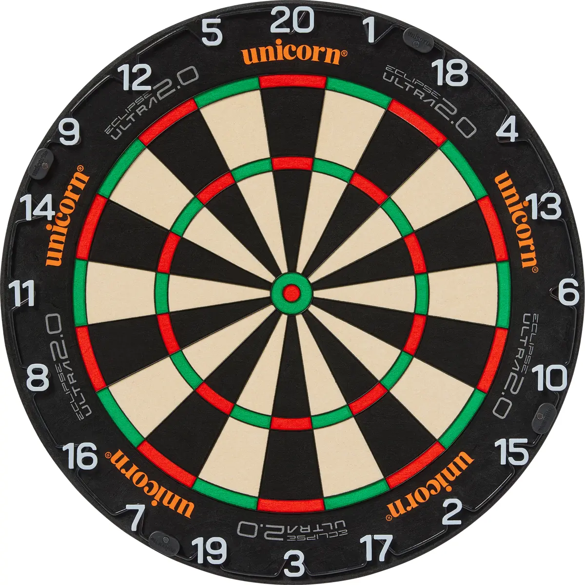 Unicorn Eclipse Ultra 2.0 – Vorderansicht des Dartboards Unicorn Eclipse Ultra 2.0 Steeldartboard Vorderansicht mit kontrastreichen Farben