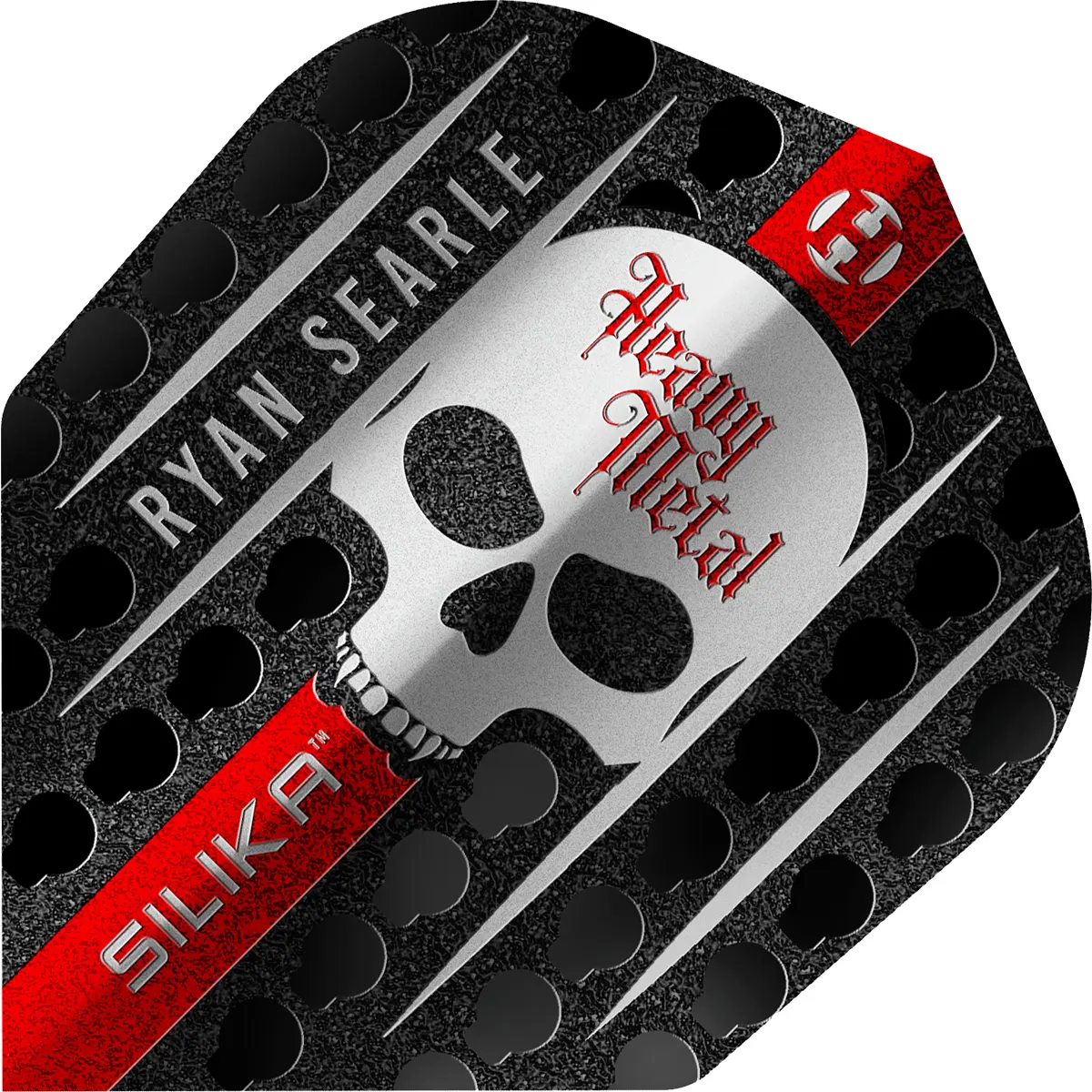 Harrows Ryan Searle Silika No6 Flight Seitenansicht mit schwarzem Skull-Design