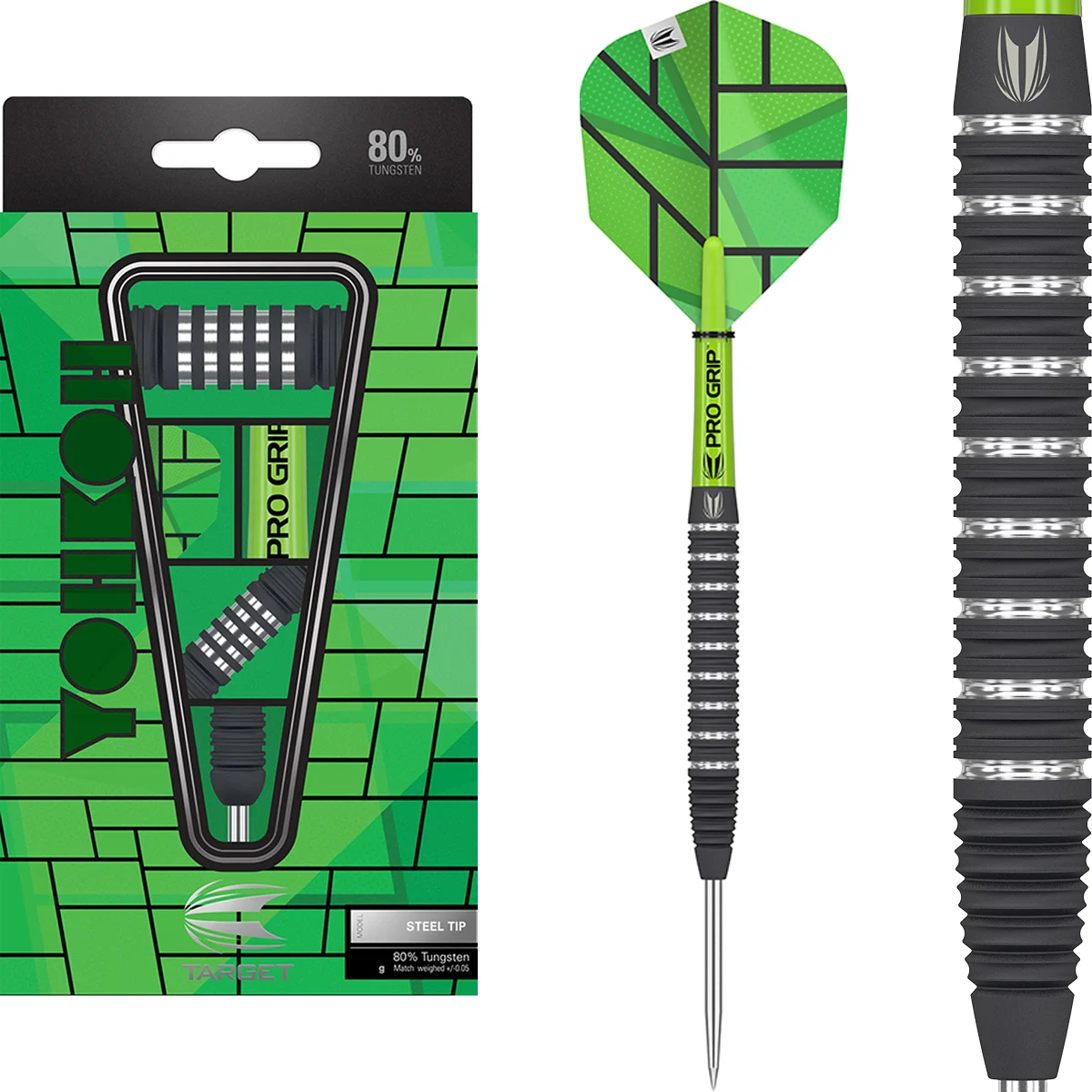 Target Yohkoh 02 Steeldarts 25g Komplettset mit Tungsten Barrels Pro Grip Shafts und Yohkoh Standard Flights