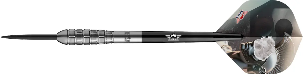 Seitenansicht der Bull’s Mercurius Lia Steeldarts mit kopflastigem 90 % Tungsten Barrel und feiner Griffstruktur
