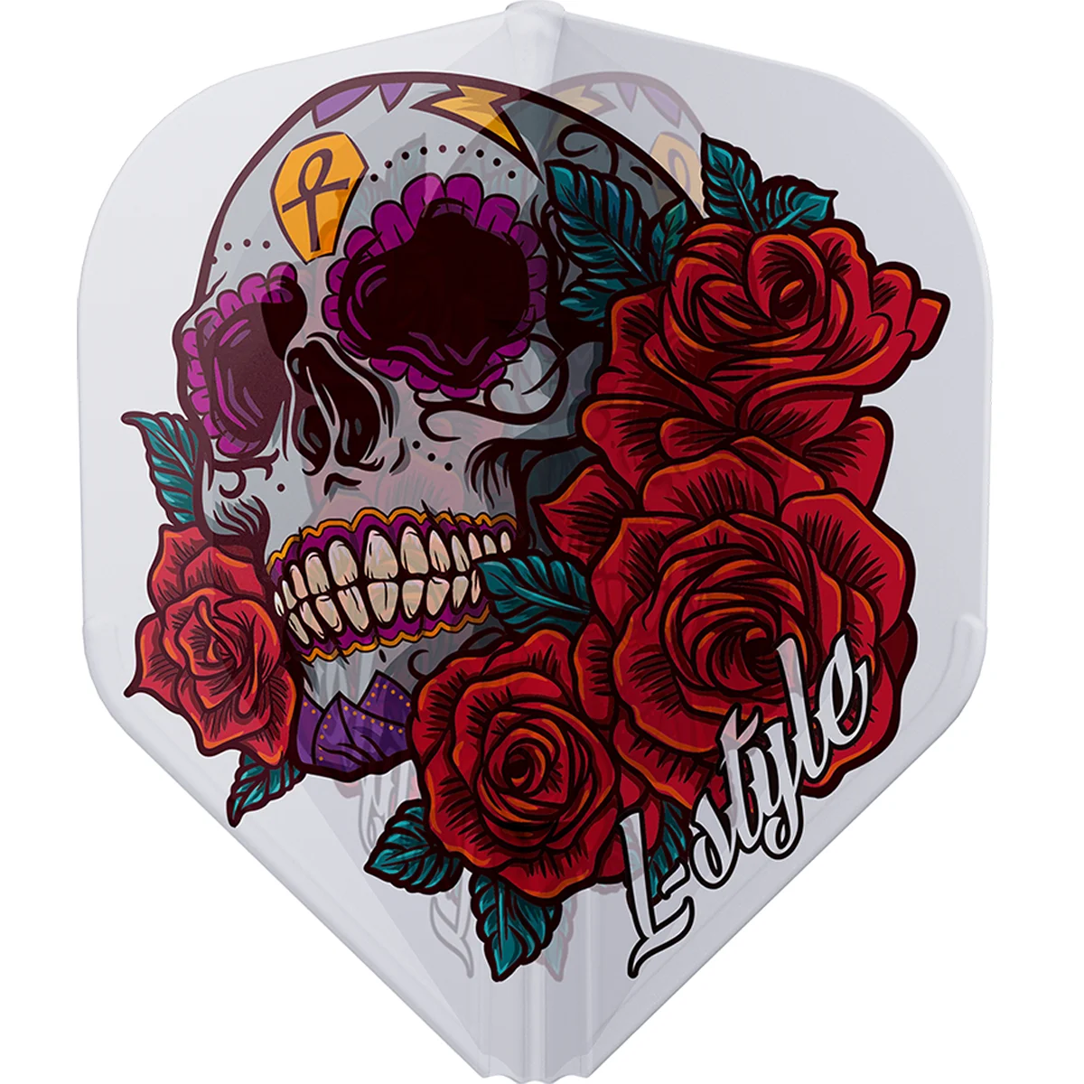 L-Style Anastasia Dobromyslova V4 EZ L1 Flight Clear als Nahaufnahme mit Skull-Design, Rosenmotiv und 4-Seiten-Optik