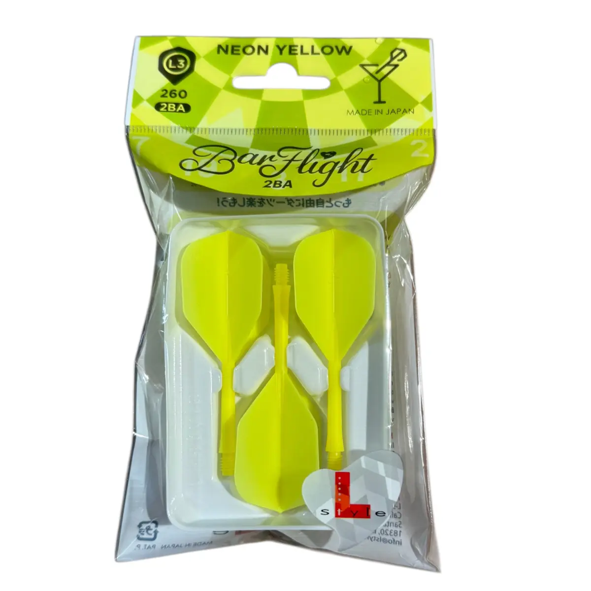 L-Style BarFlight 2BA Neongelb Verpackung L3 260 Dart Flight Shaft System Made in Japan