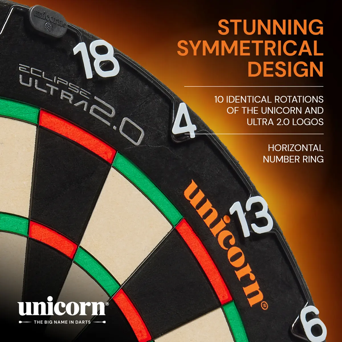 Unicorn Eclipse Ultra 2.0 Dartboard mit horizontalem Zahlenring und Logo-Details