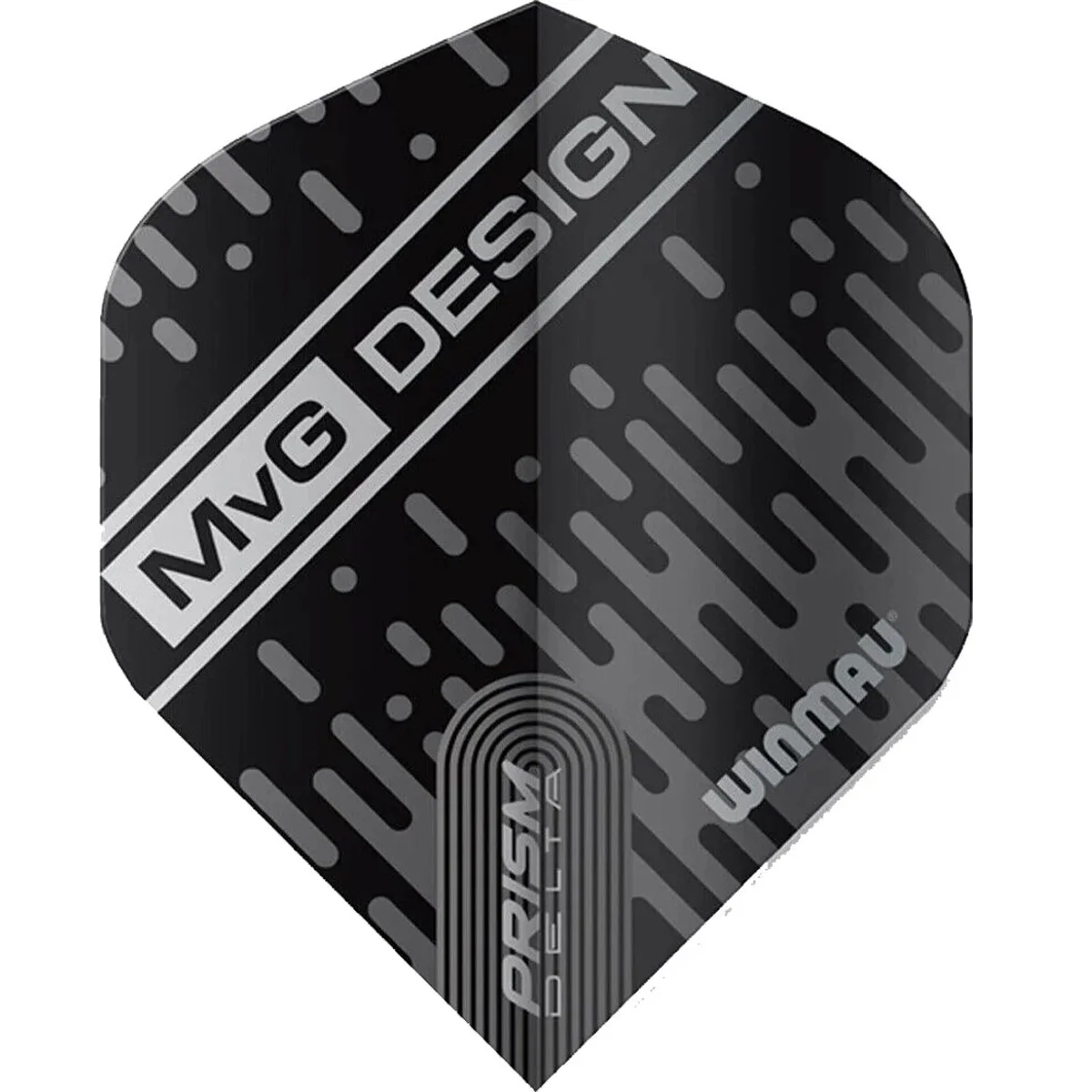 MVG Prism Delta Flight schwarz-grau – Einzelansicht Michael van Gerwen Winmau Delta Flight schwarz-grau Vorderansicht