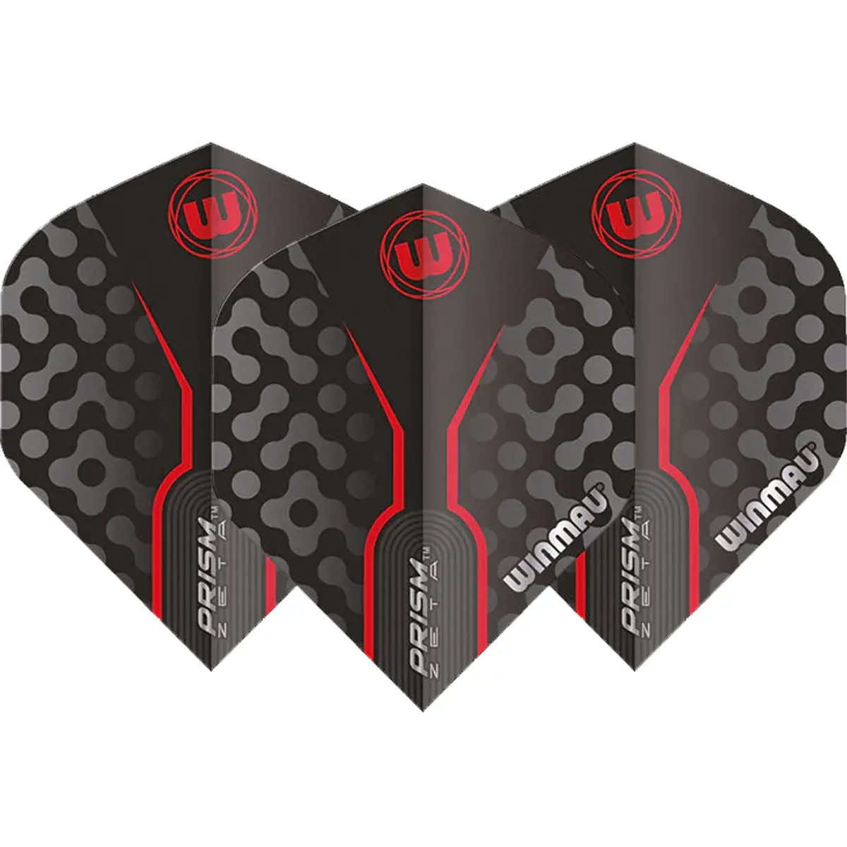 Set mit 3 Winmau Prism Zeta Dart Flights – Schwarz, Grau & Rot