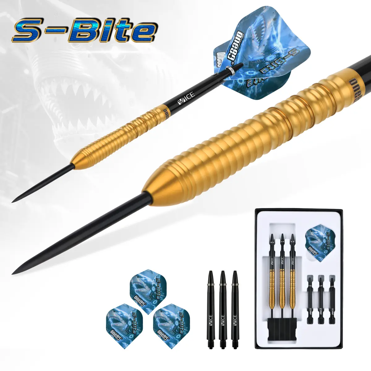 One80 Sbite S B1 Steeldarts mit Zubehör, Flights, Shafts und Verpackung