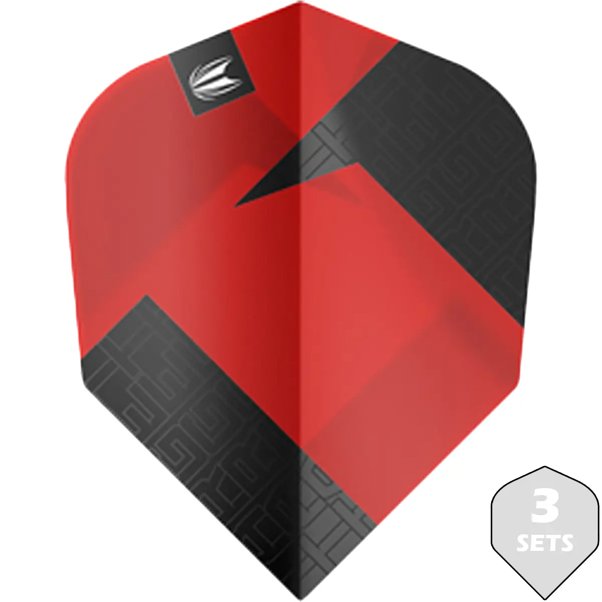 Target TAG Flight No6 rot mit schwarzem Muster in schmaler Flightform, angeboten als 3 Sets