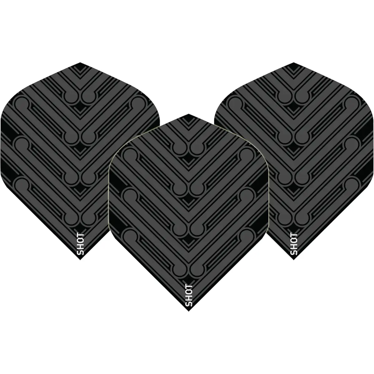 Shot Manu Flights Schwarz als 3er-Set in No.6-Standardform aus 100 Micron starkem Material, halbtransparentes Design mit Shot-Logo