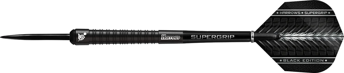 Kompletter Harrows Supergrip Black Edition Steeldart mit schwarzer Titanbeschichtung, Supergrip Shaft und Black Edition Flight